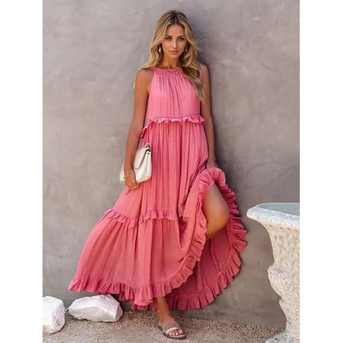 'Galatea' Ruffled Sleeveless Maxi Dress - Celes Fashion